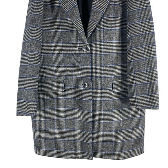 Levi's Amaya Wool Blend Houndstooth Plaid Coat Faux Fur Gray Blue Size L - Picture 6 of 11